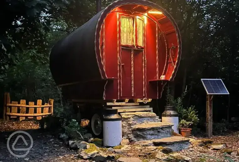 Romany Vardo living caravan at night
