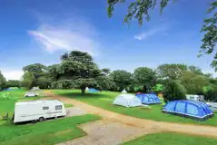 Aerial of the campsite with grass and hardstanding pitches