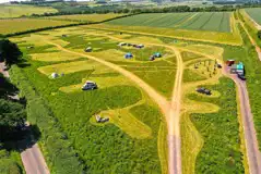 Aerial of the mown grass pitches at Rowbury Farm Camping 