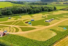 Aerial of tents and campervans up to 5m at Rowbury Farm Camping 