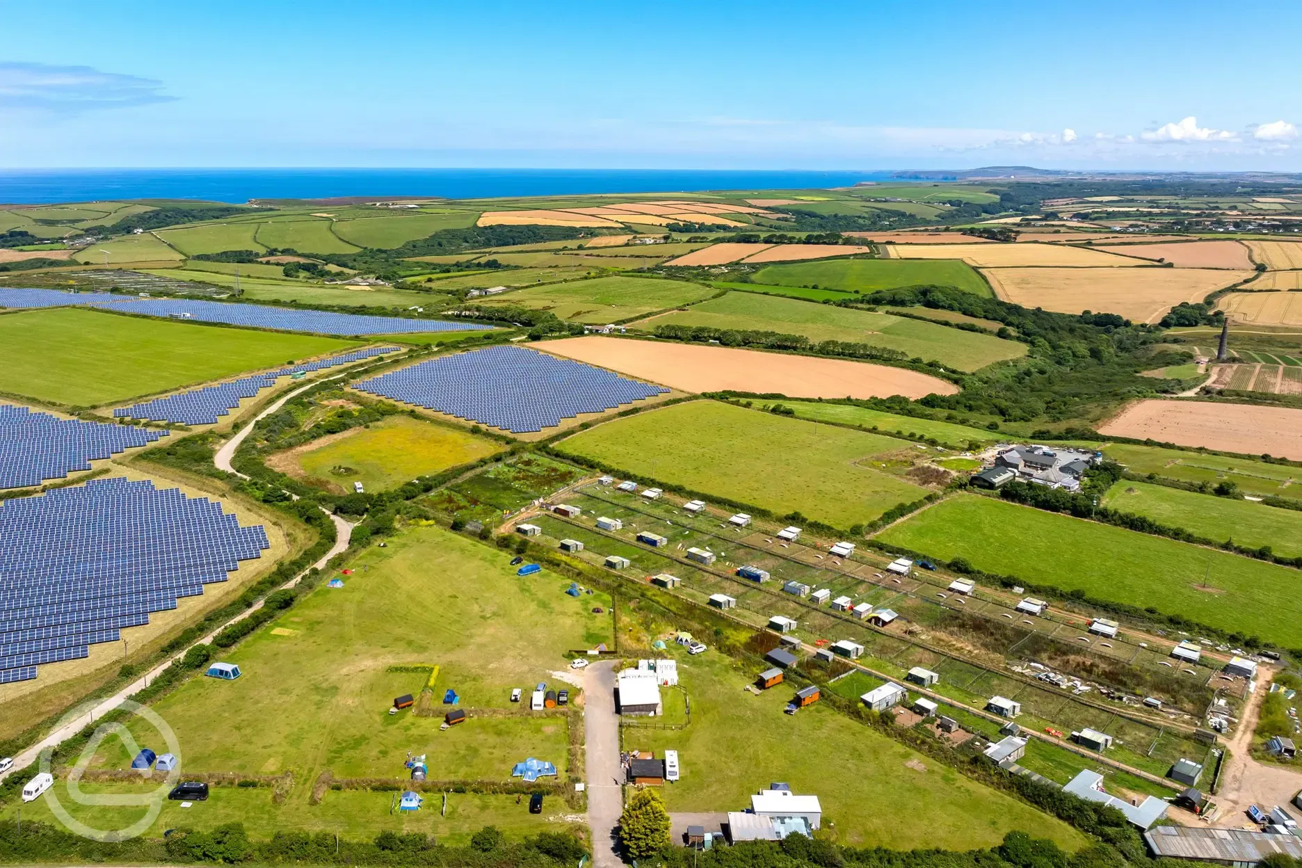 Aerial of The Old Stables towards the coast and neighbouring solar panels