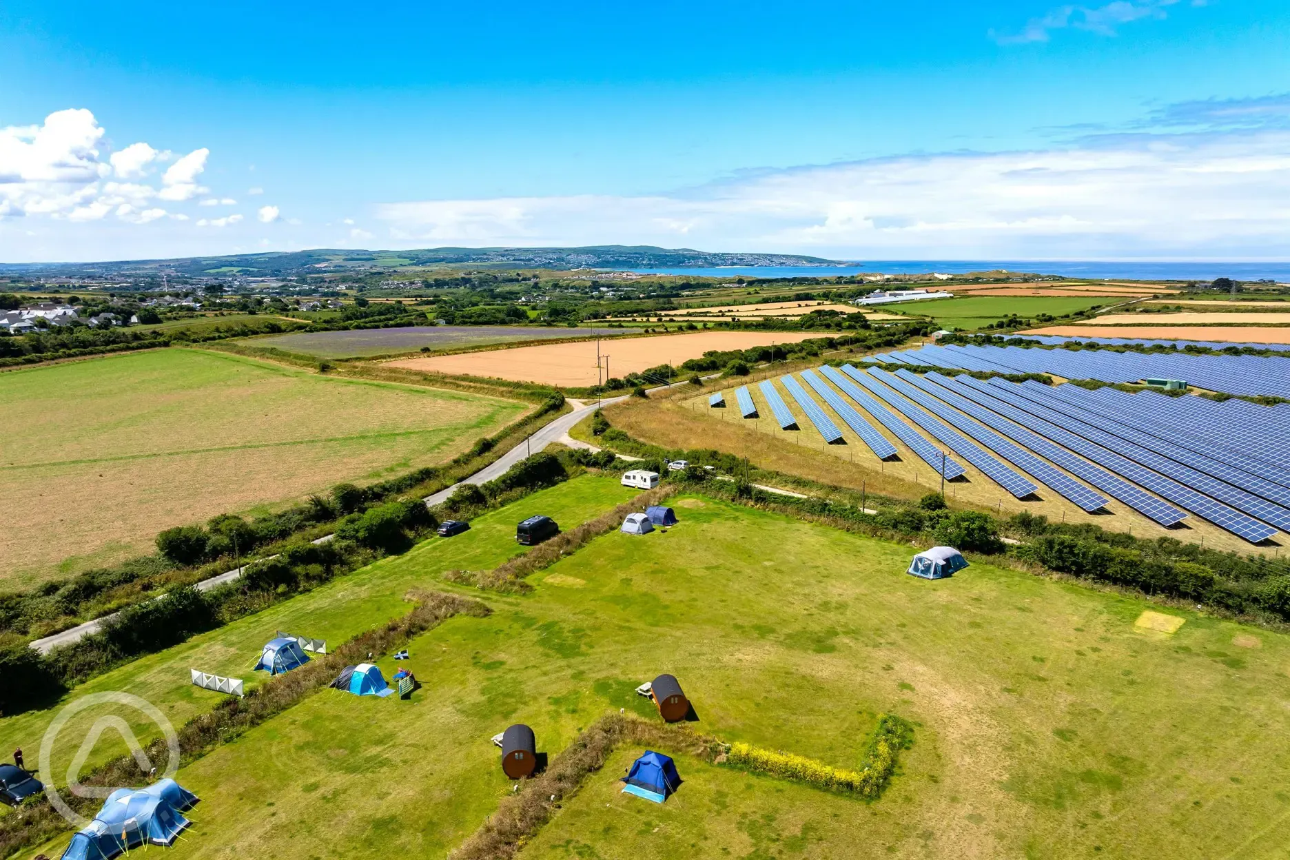 Aerial of The Old Stables towards the coast and neighbouring solar panels