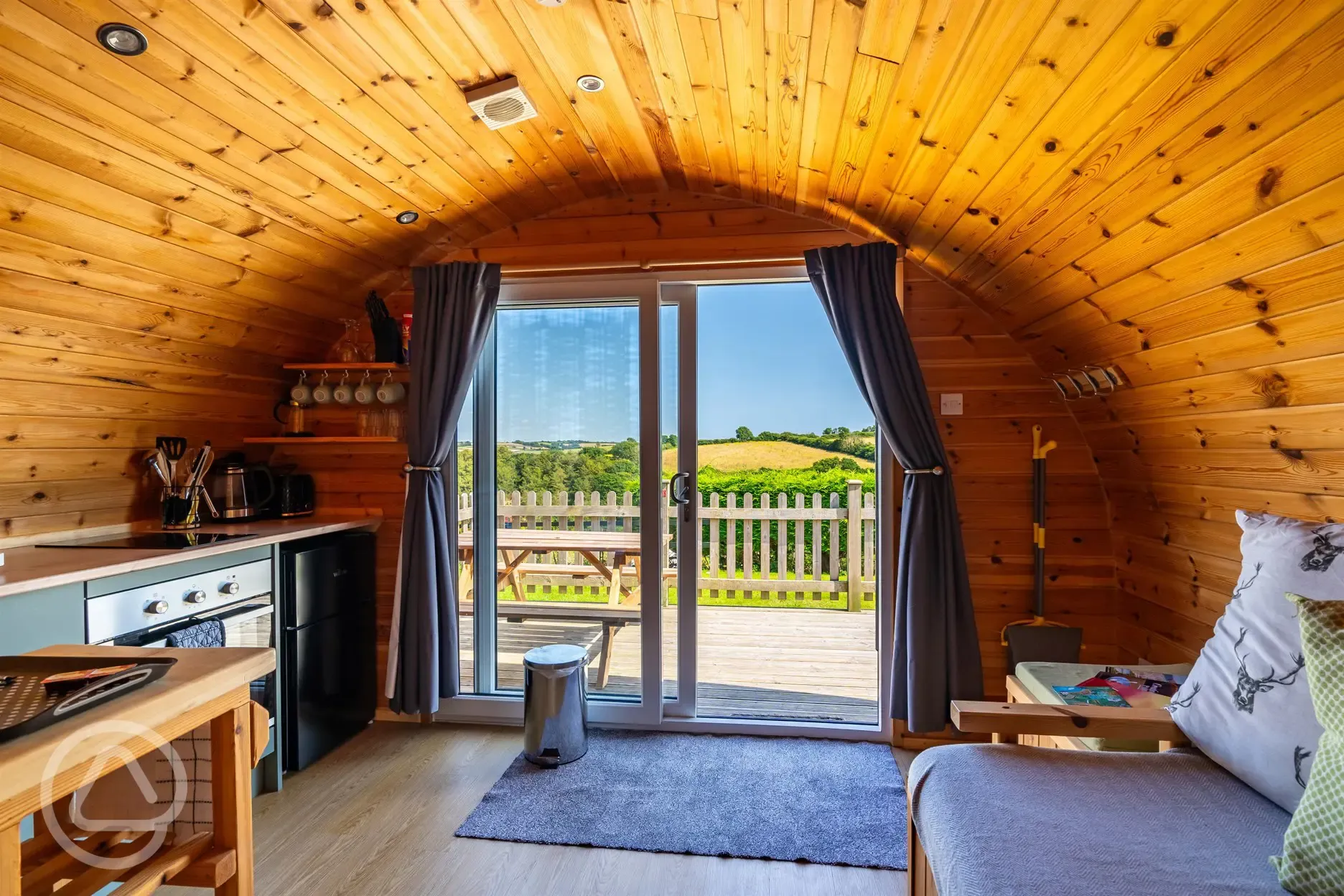 Glamping pod interior and views