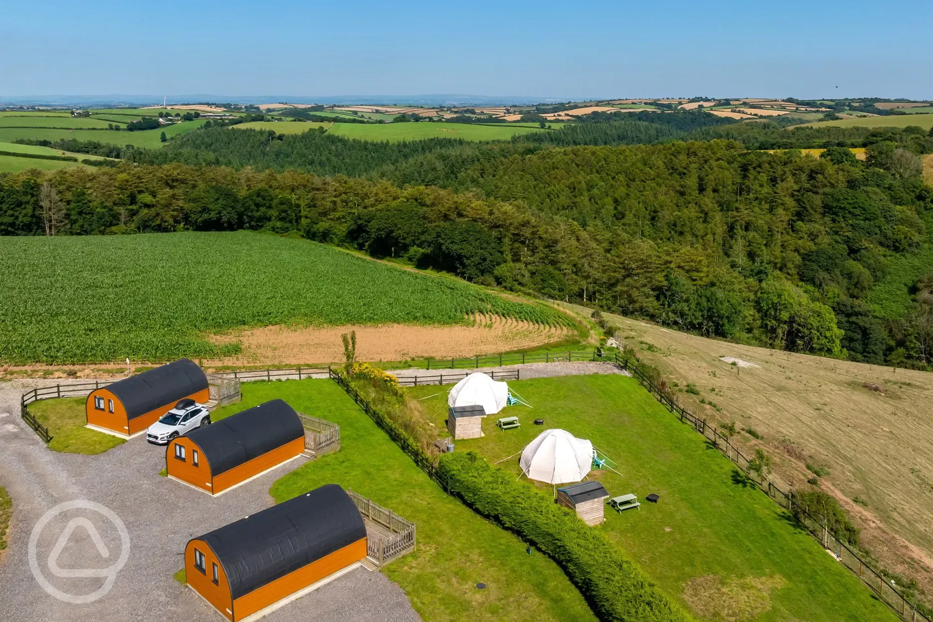 Aerial of the glamping area