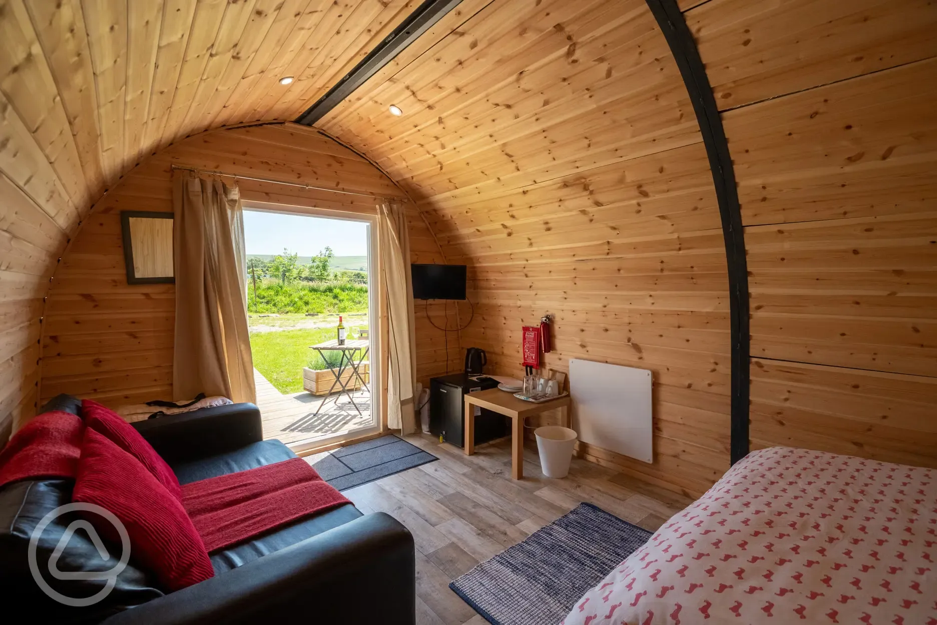 Family glamping pod with hot tub interior