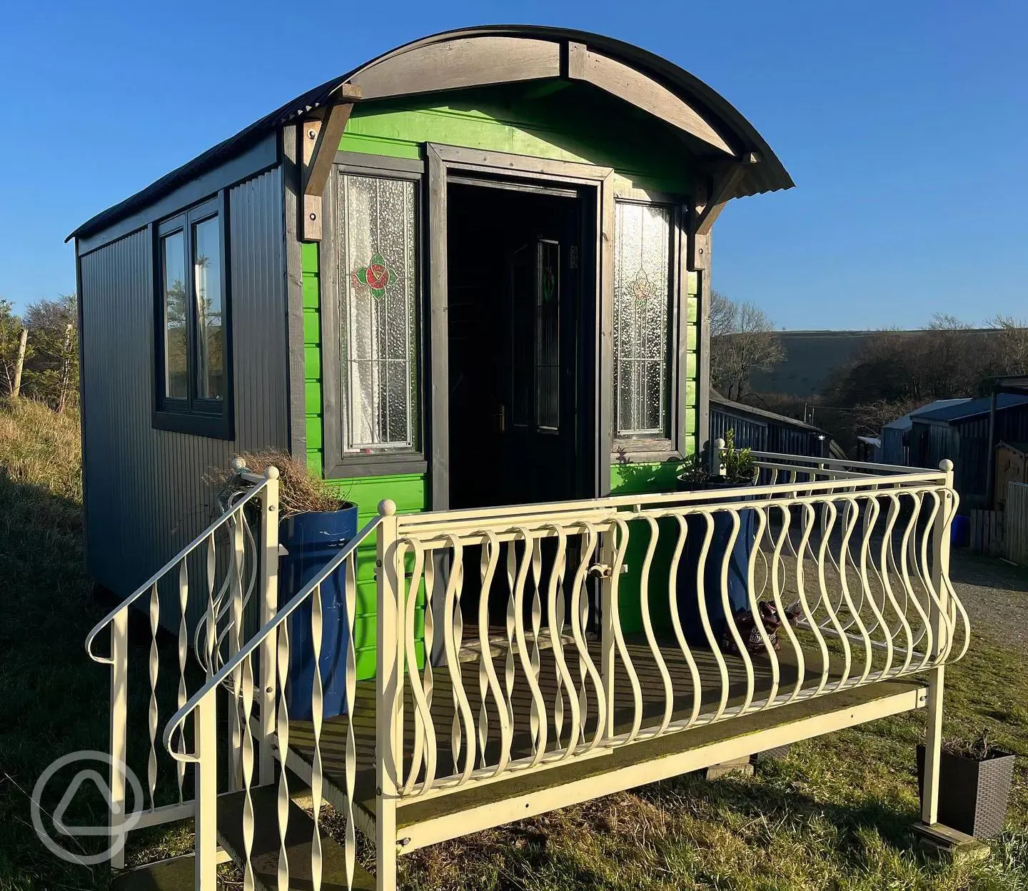 Shepherd's hut, sleeping two with a double bed, kitchen and outdoor furniture