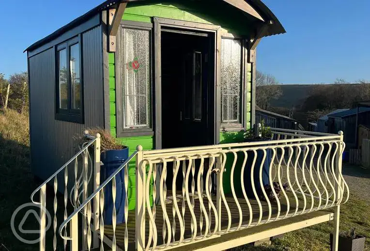 Shepherd's hut, sleeping two with a double bed, kitchen and outdoor furniture