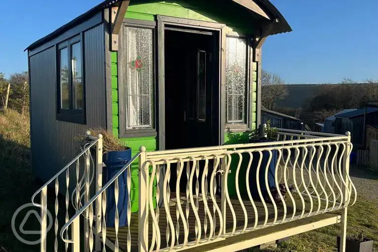 Shepherd's hut, sleeping two with a double bed, kitchen and outdoor furniture