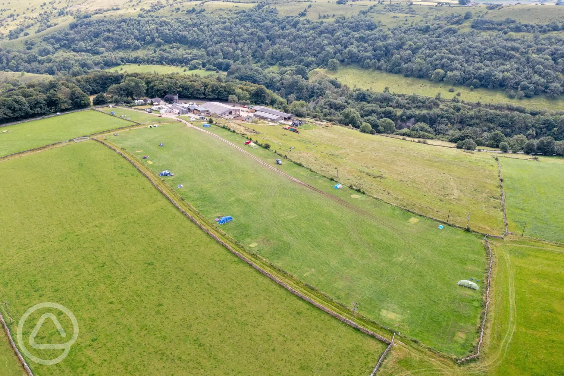 Campsite aerial of Beltonville Farm, surrounded by countryside