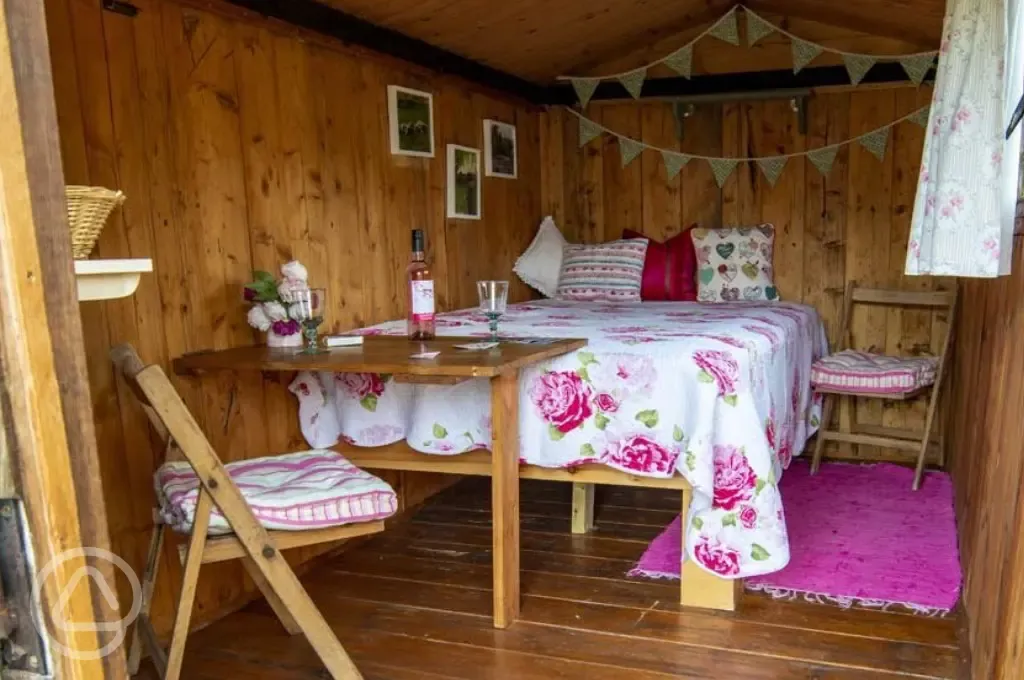 Shepherd's hut view inside