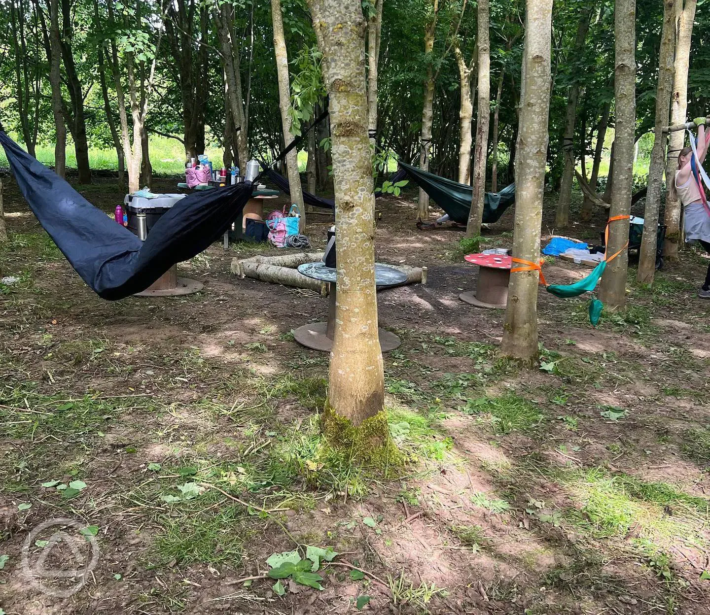 Hammocks around the communal campfire