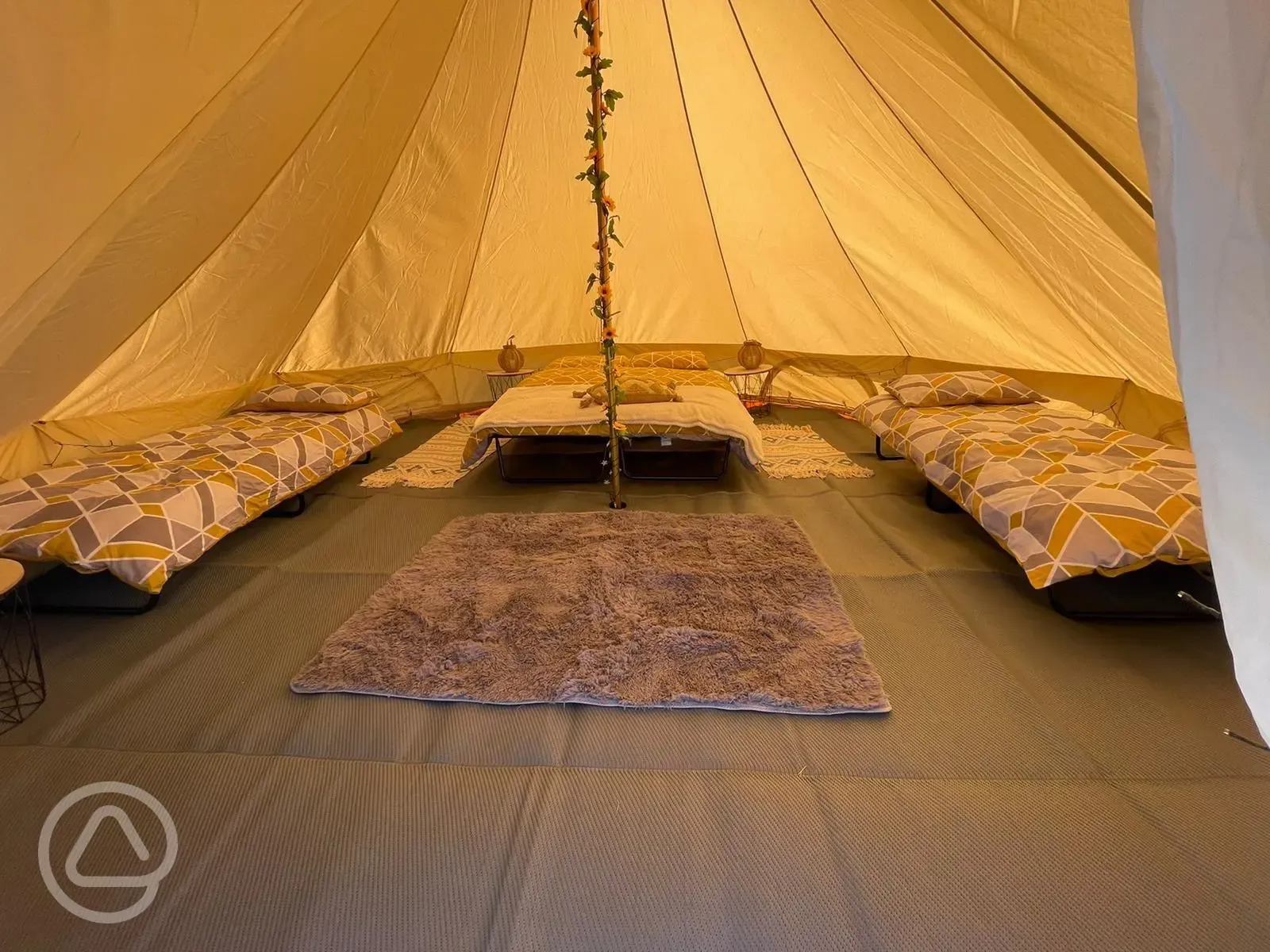 Inside a family bell tent