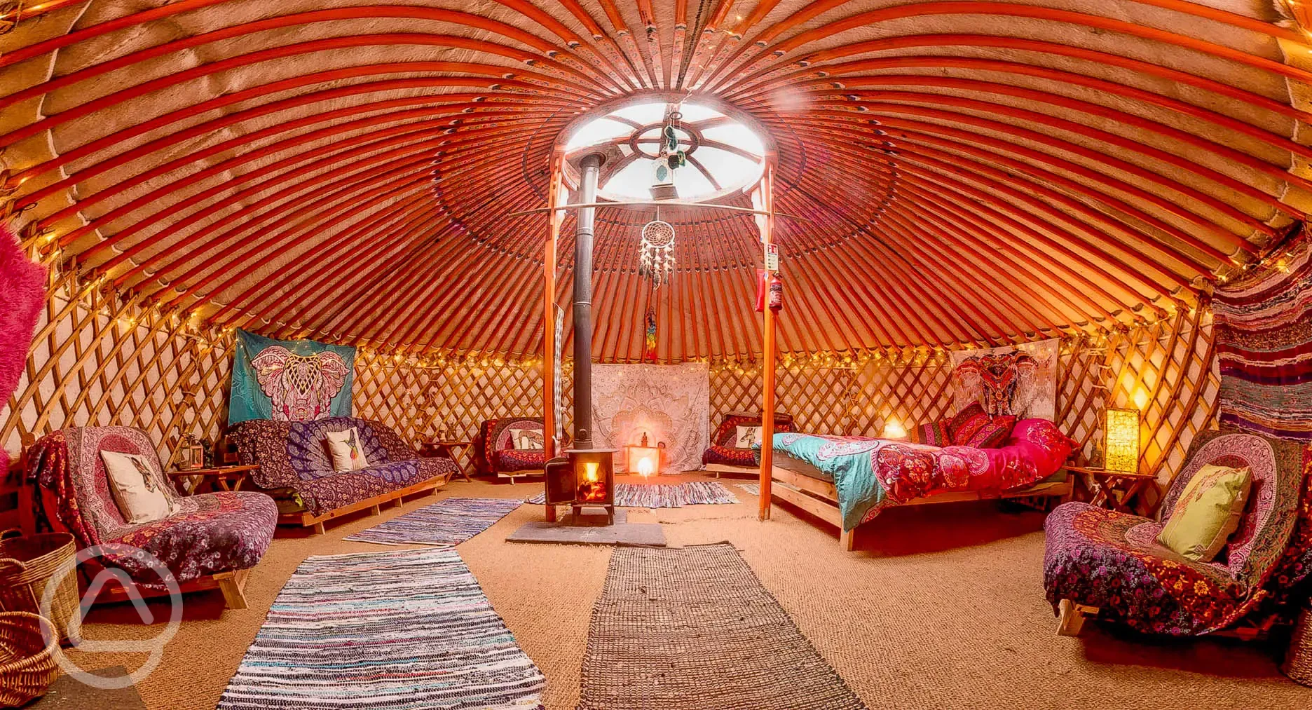 Inside Ty Crwn Mawr yurt