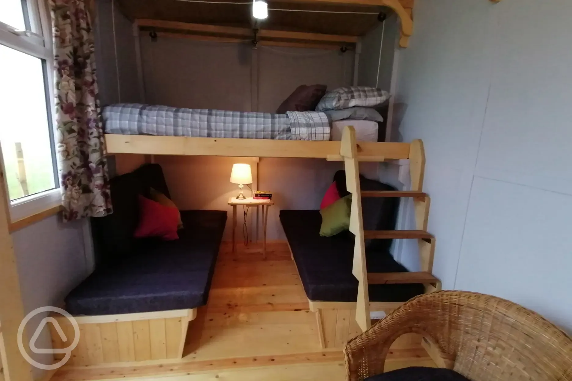 Rising bed deck in shepherds hut