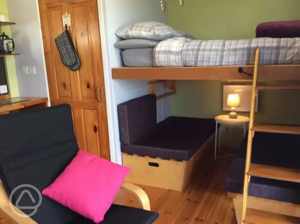 Hedgerow shepherd's hut interior