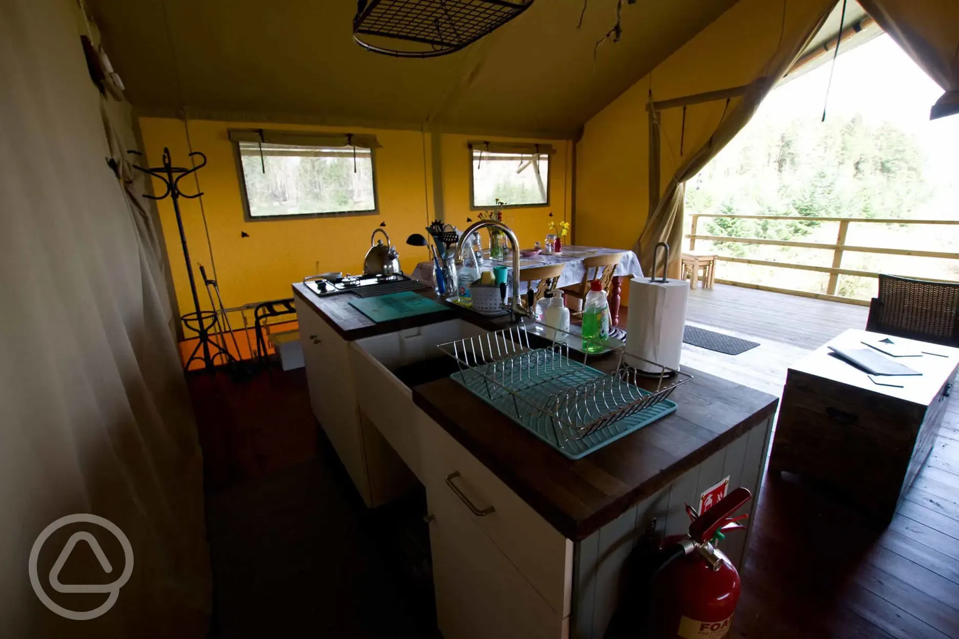 Canol Y Cae Safari Tent kitchen
