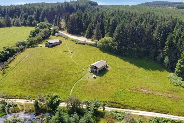 Aerial shot of safari tents