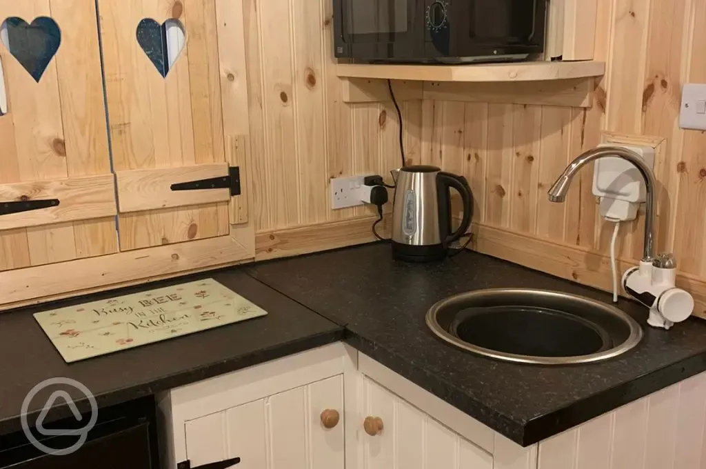 Shepherd's hut kitchen area