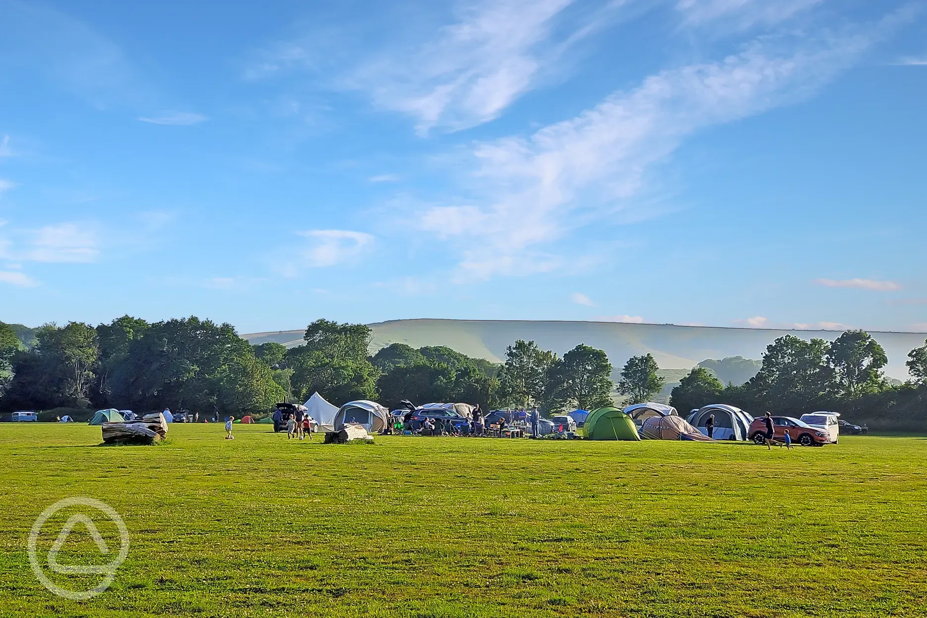 Tents on non electric grass pitches with South Down views