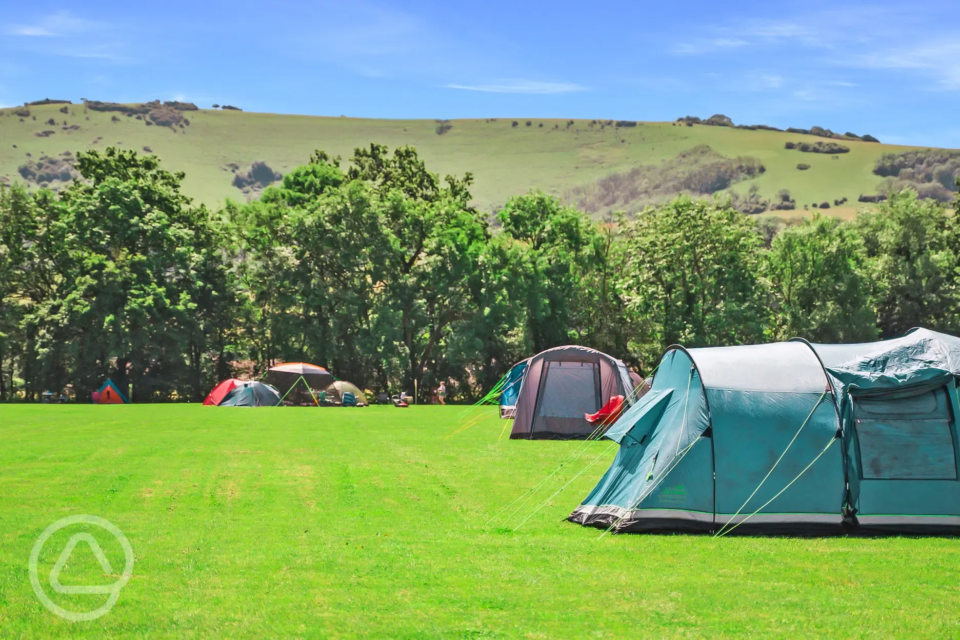 Tents on non electric grass pitches with South Down views