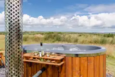 Orion geodome wood-fired hot tub with countryside views