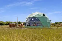 Orion geodome exterior with countryside views