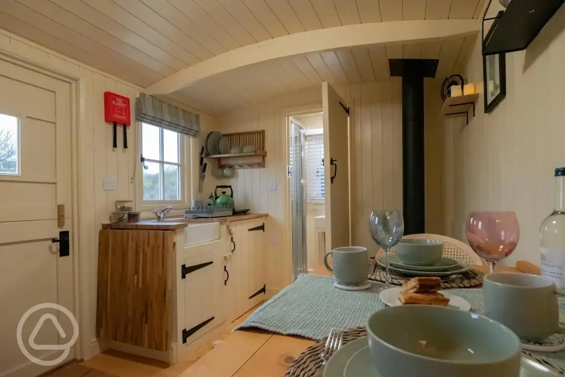 Kitchenette area of the shepherd's hut 