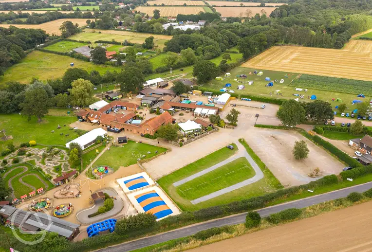 Aerial of Wroxham Barns with an adventure farm