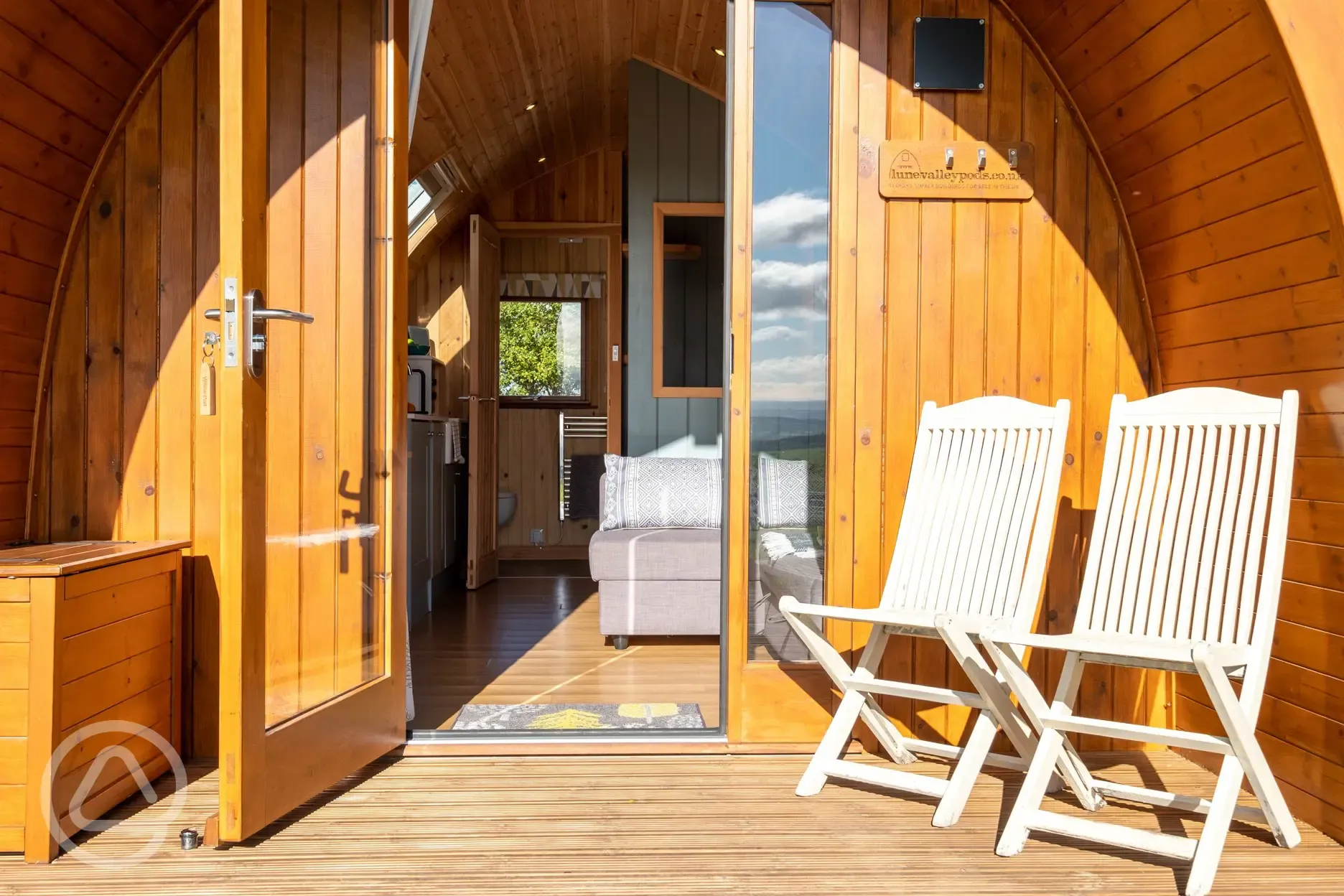 Cedar glamping pod porch area