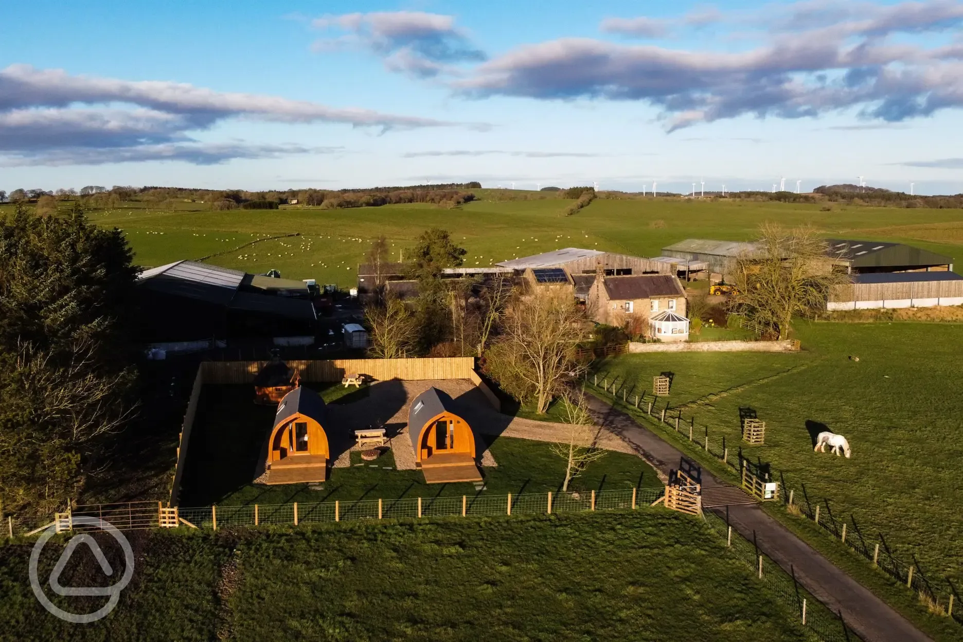 Aerial of the glamping pods