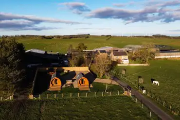 Aerial of the glamping pods