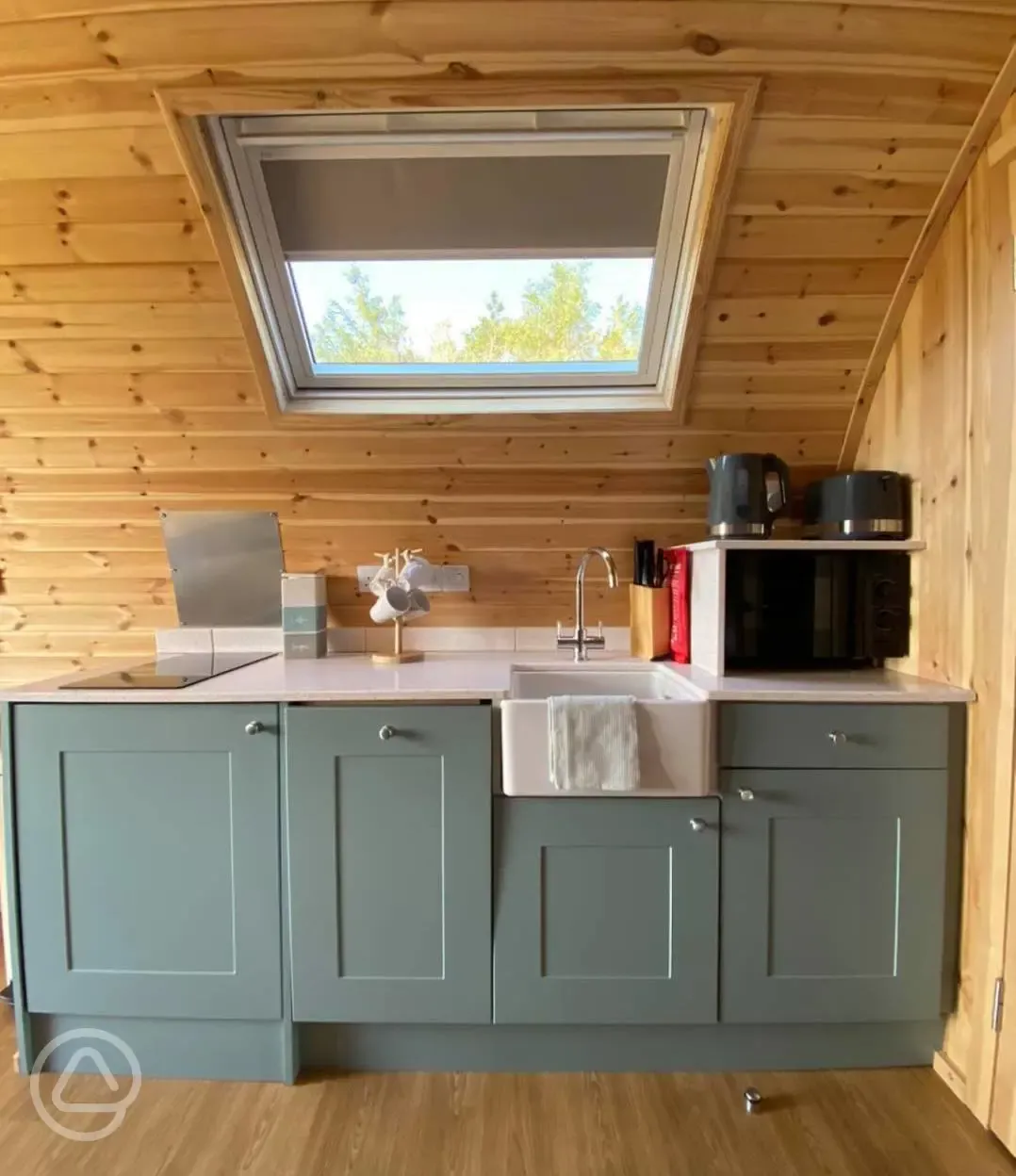 Cedar glamping pod kitchenette