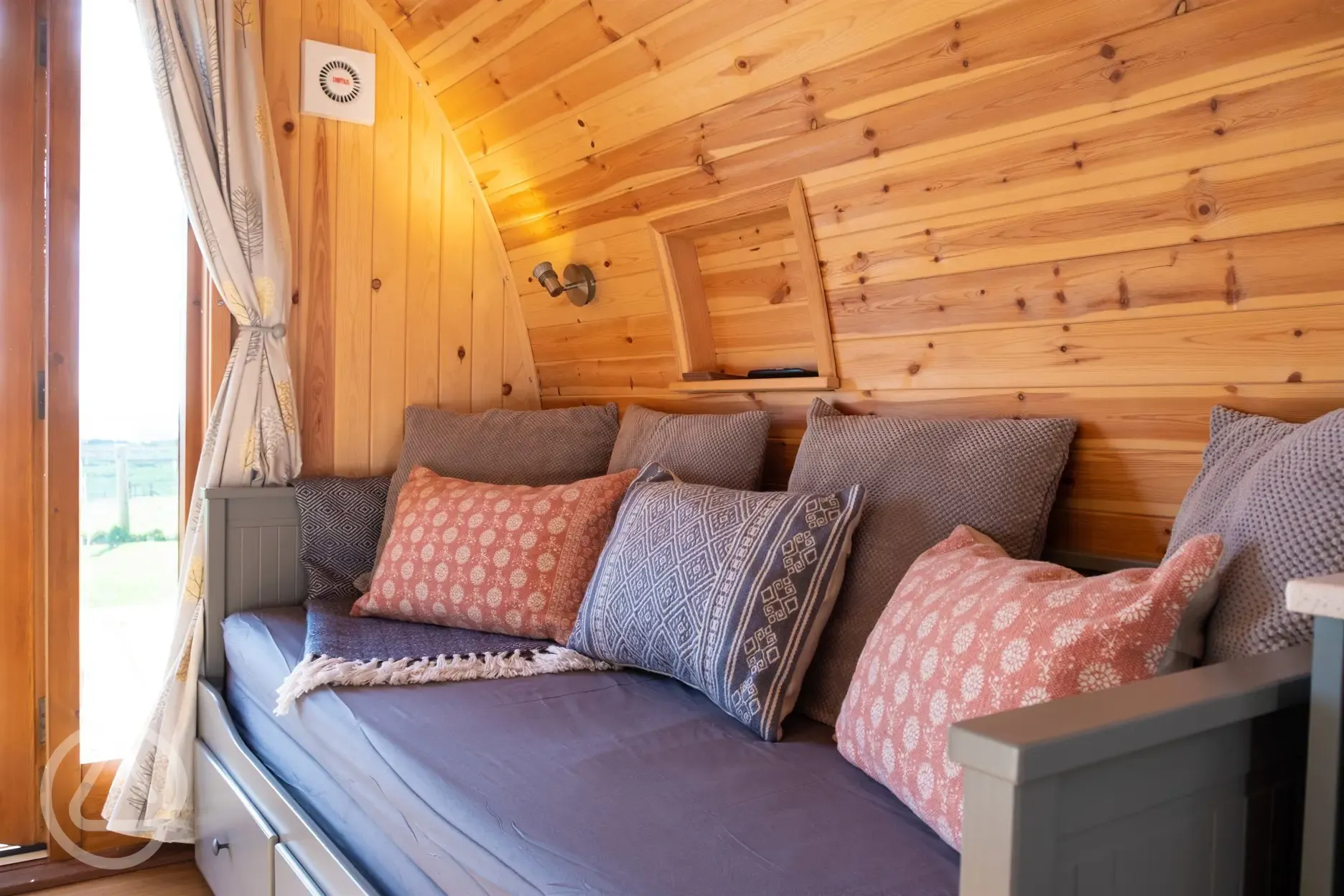 Cedar glamping pod double sofa bed