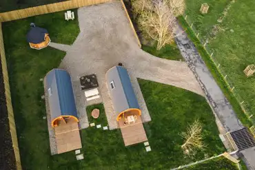 Aerial of the glamping pods