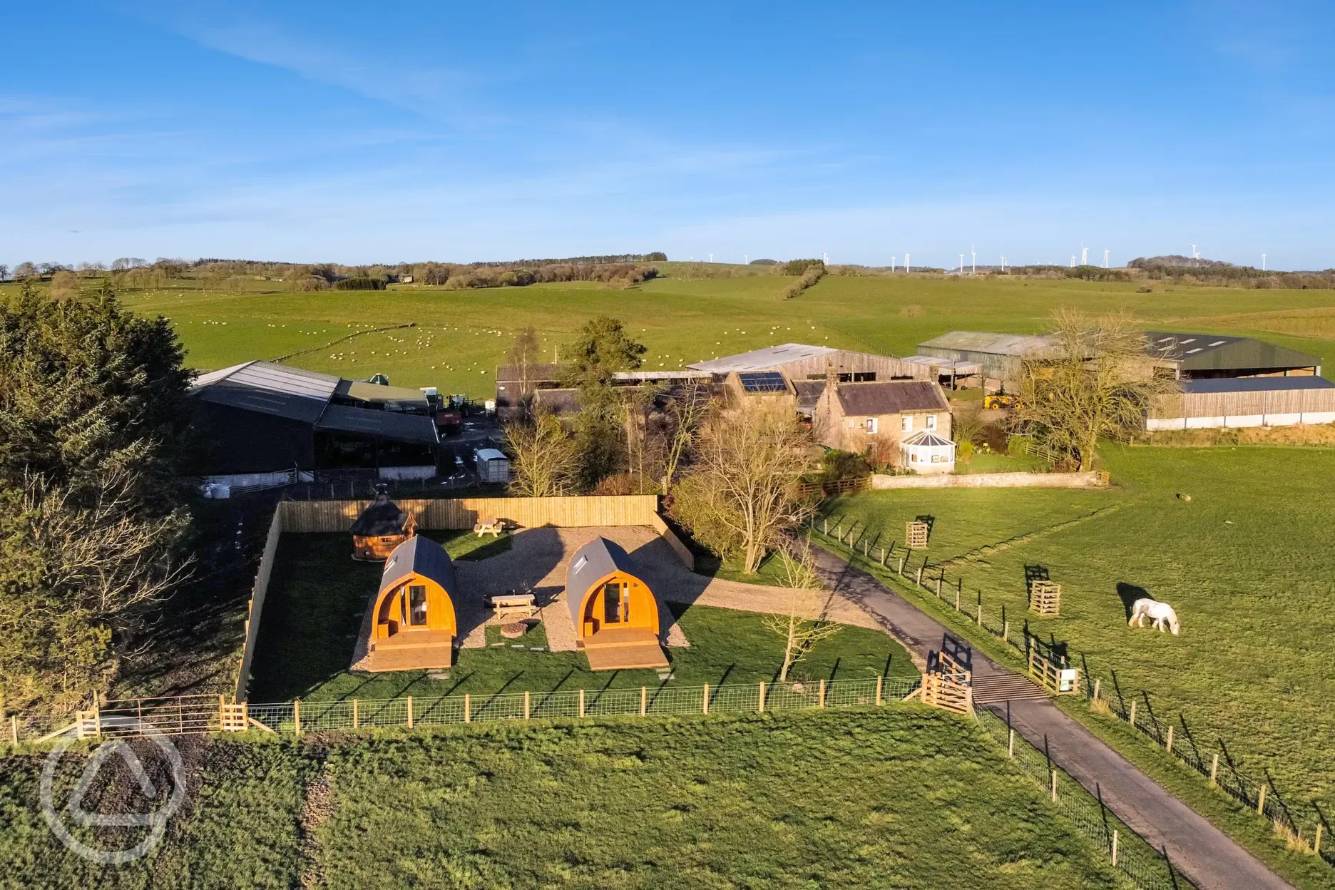 Aerial of the glamping pods
