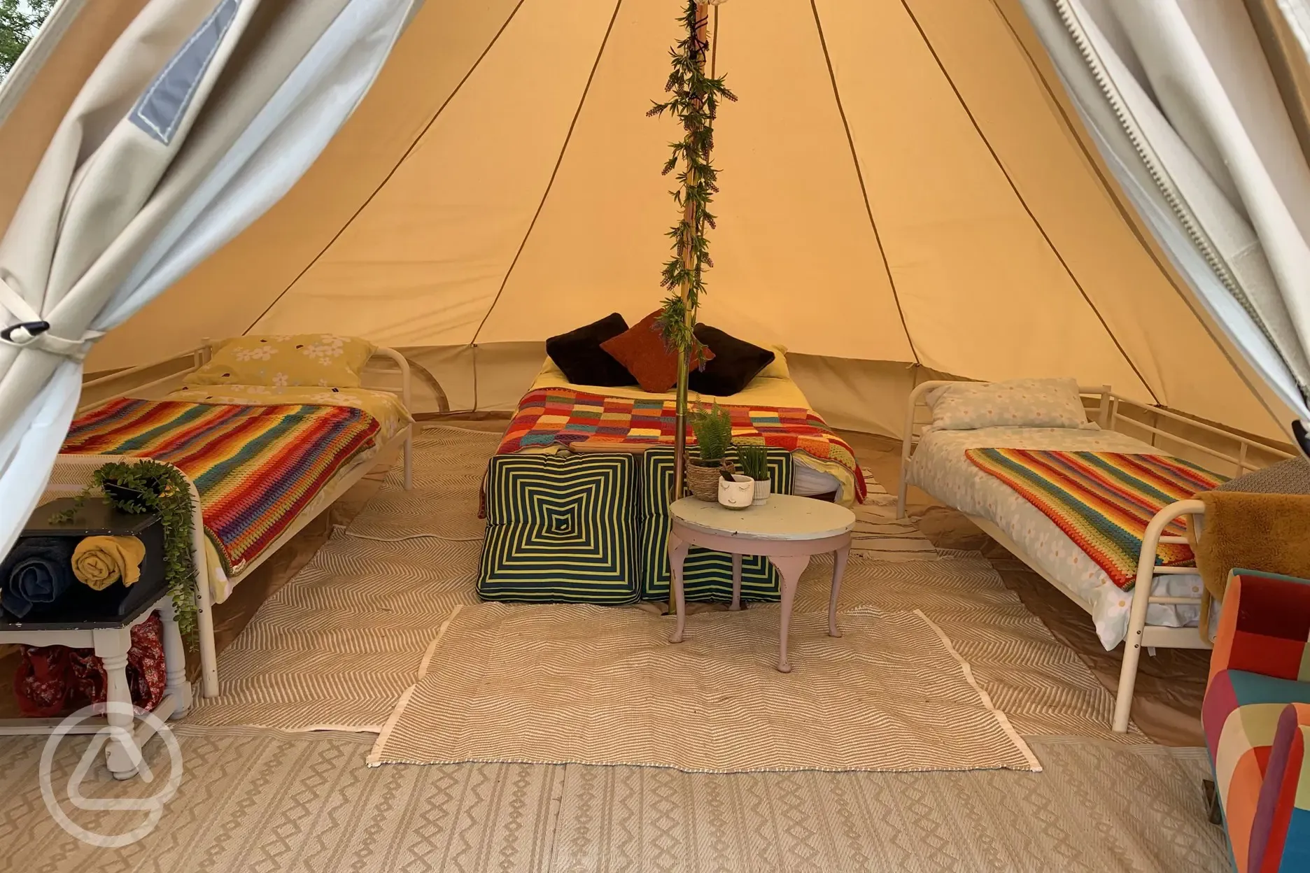 Furnished bell tent interior