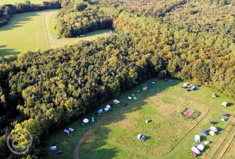 Aerial of Yamp Camp Deer Park surrounded by woodlands