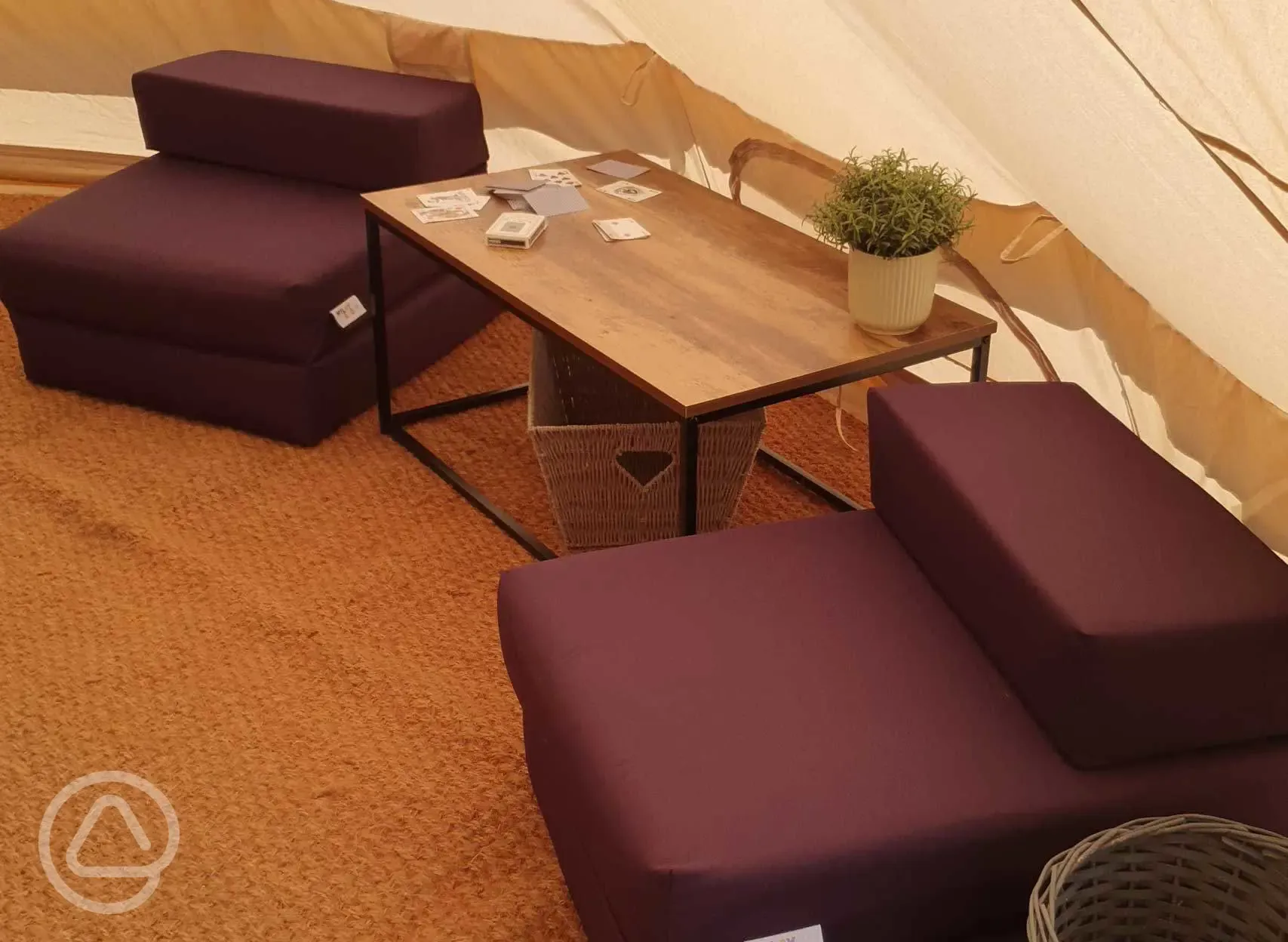 Chair beds in the bell tents