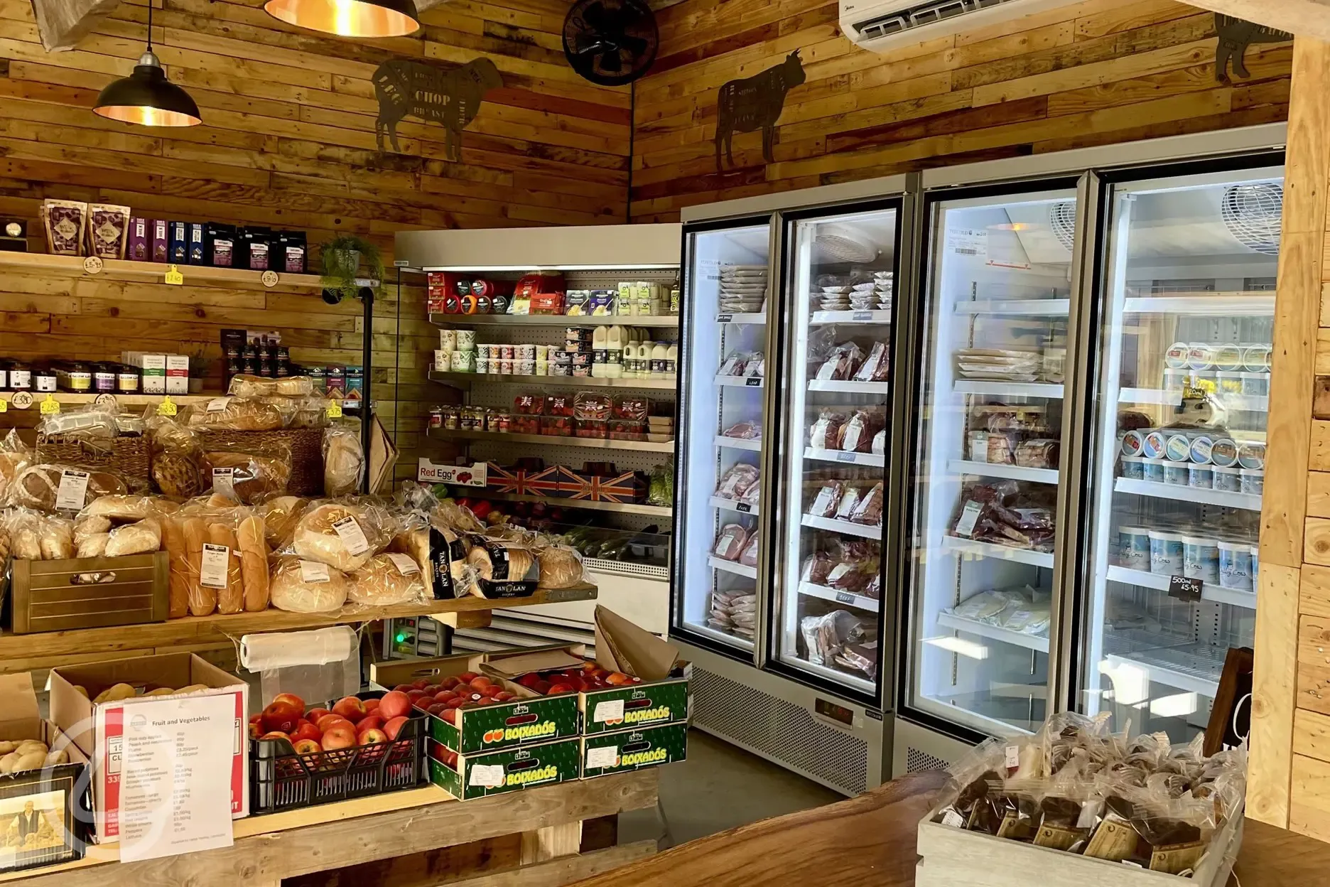 Farm shop offering fresh produce, including meats and chutneys