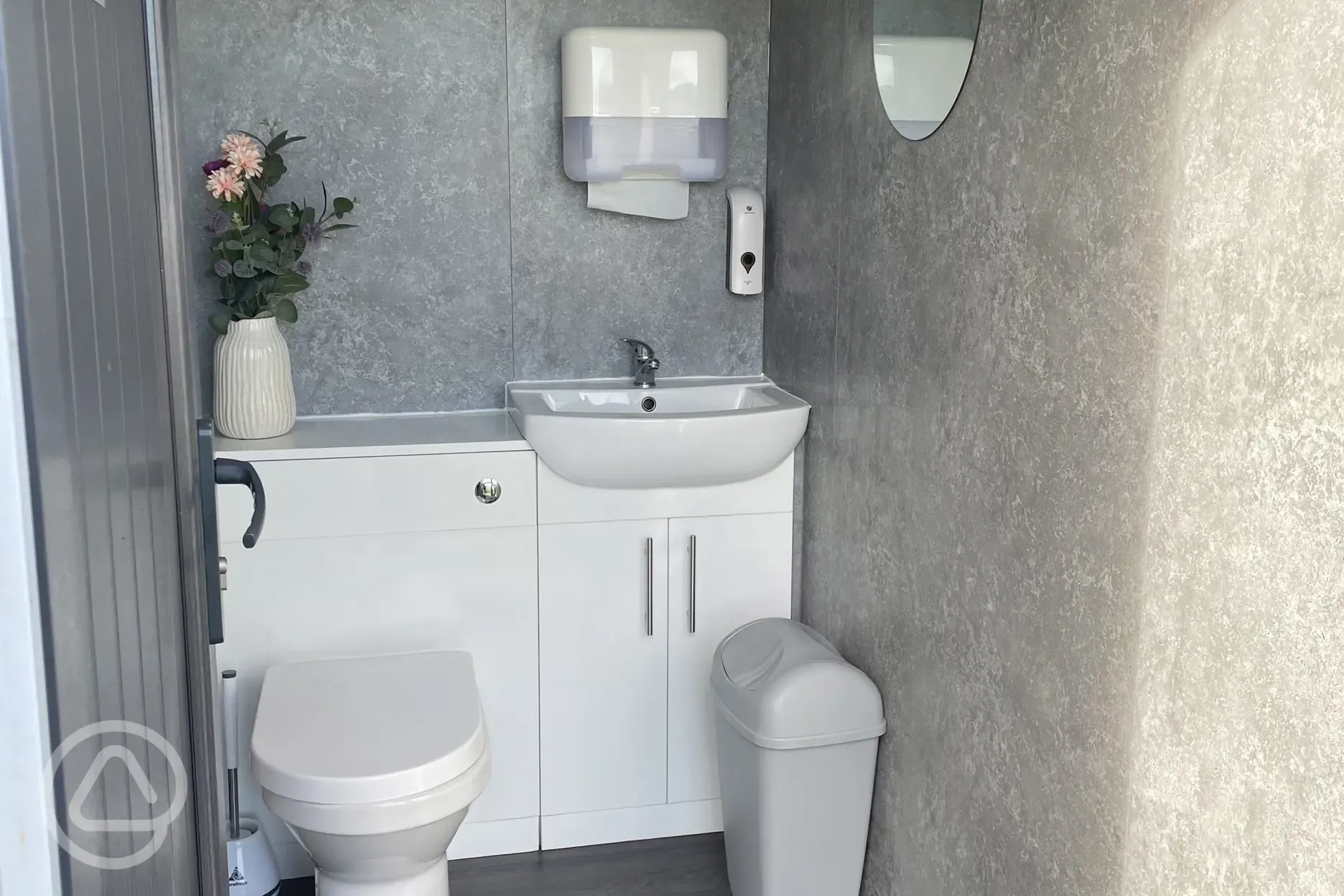 Camp toilets with individual hand basins