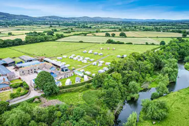 Aerial of Abbey Farm Rhuddlan beside River Clwyd