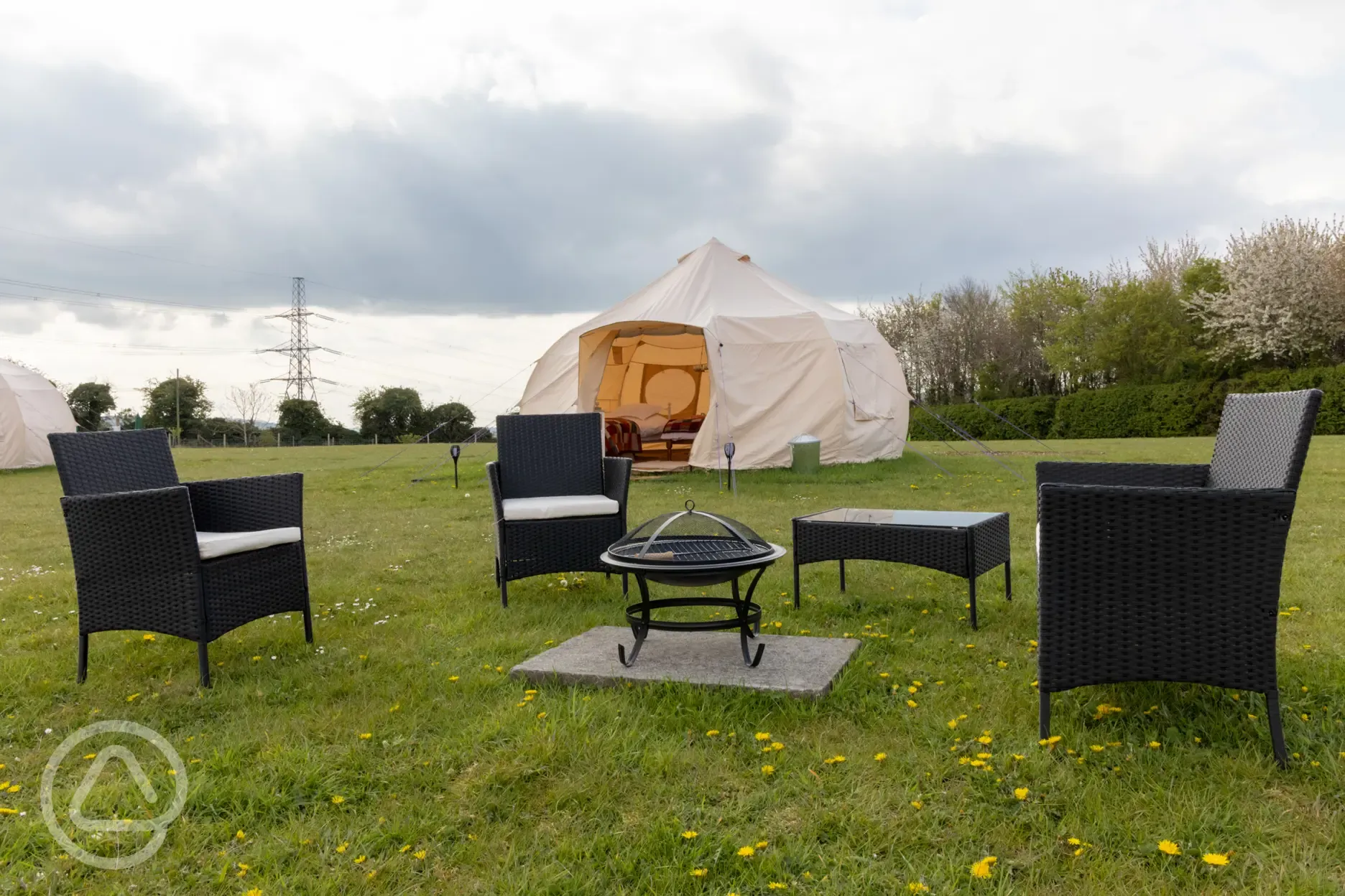 Brazier and seating area with Luna Tent