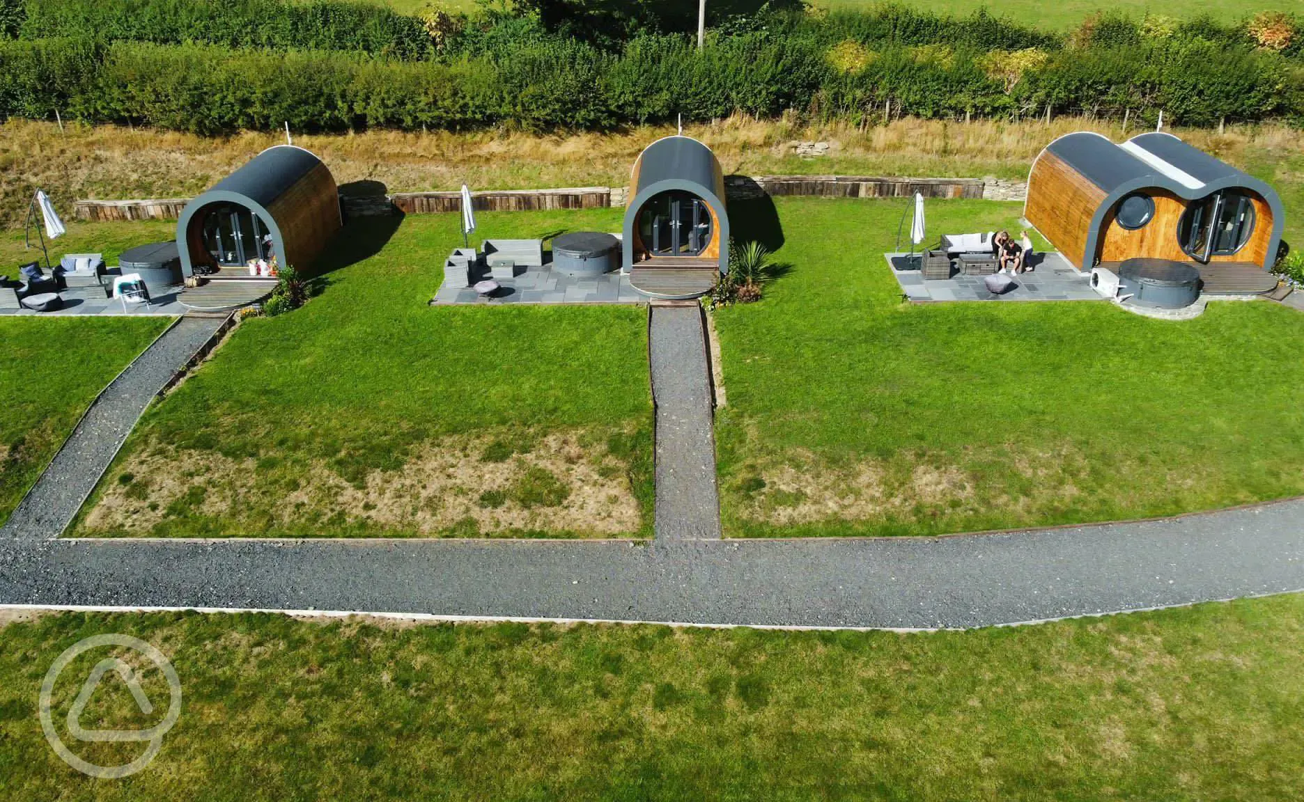 Aerial of glamping pods