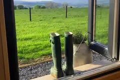 Looking out of the shepherd's hut