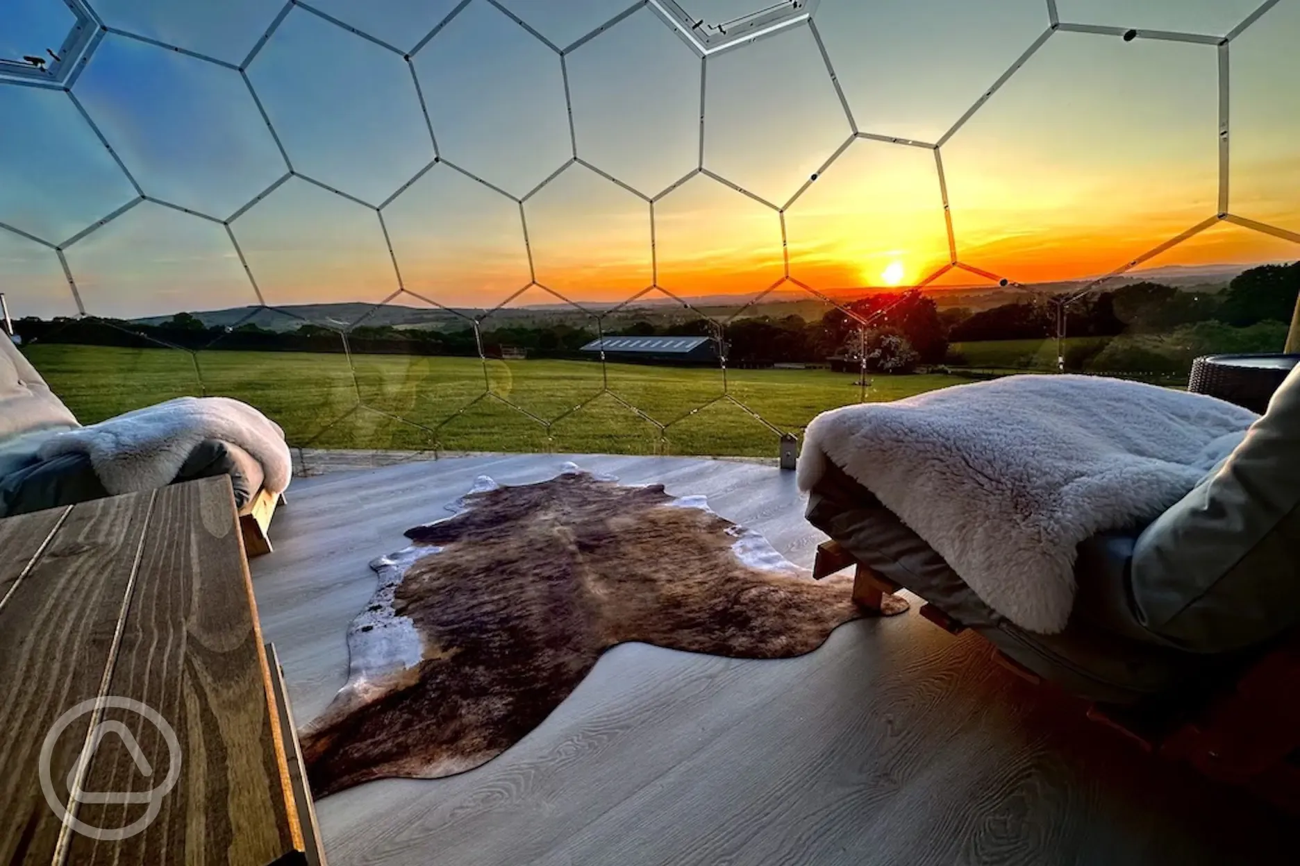 Sunset view from inside the glamping domes