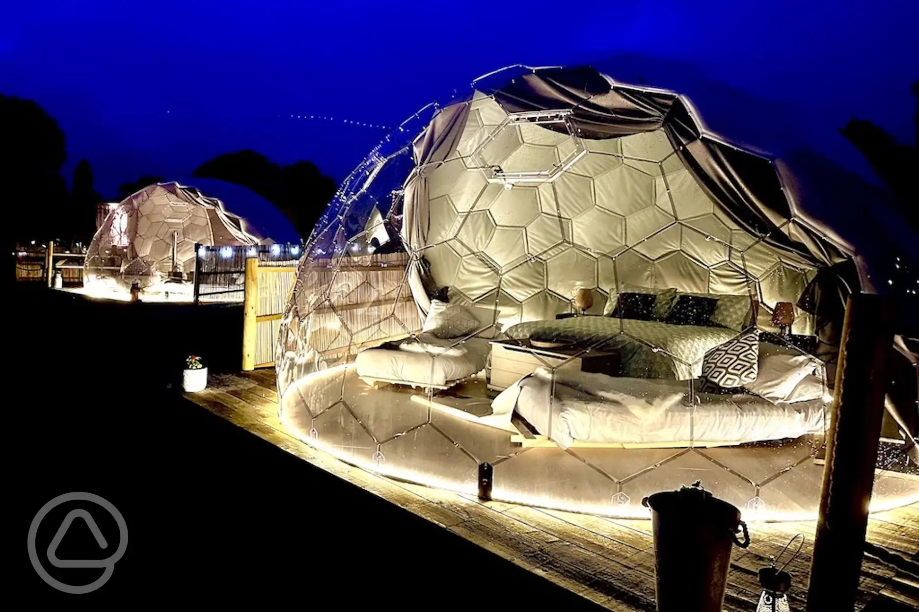 Glamping dome at night