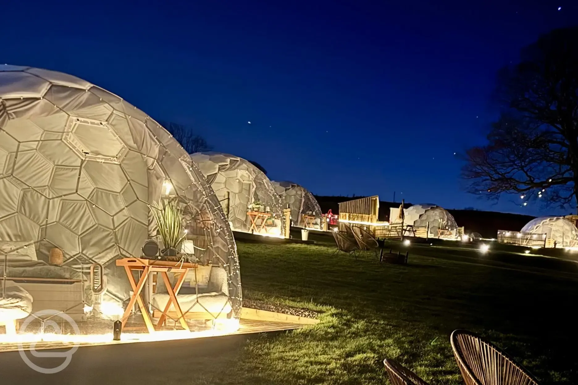 Glamping dome at night