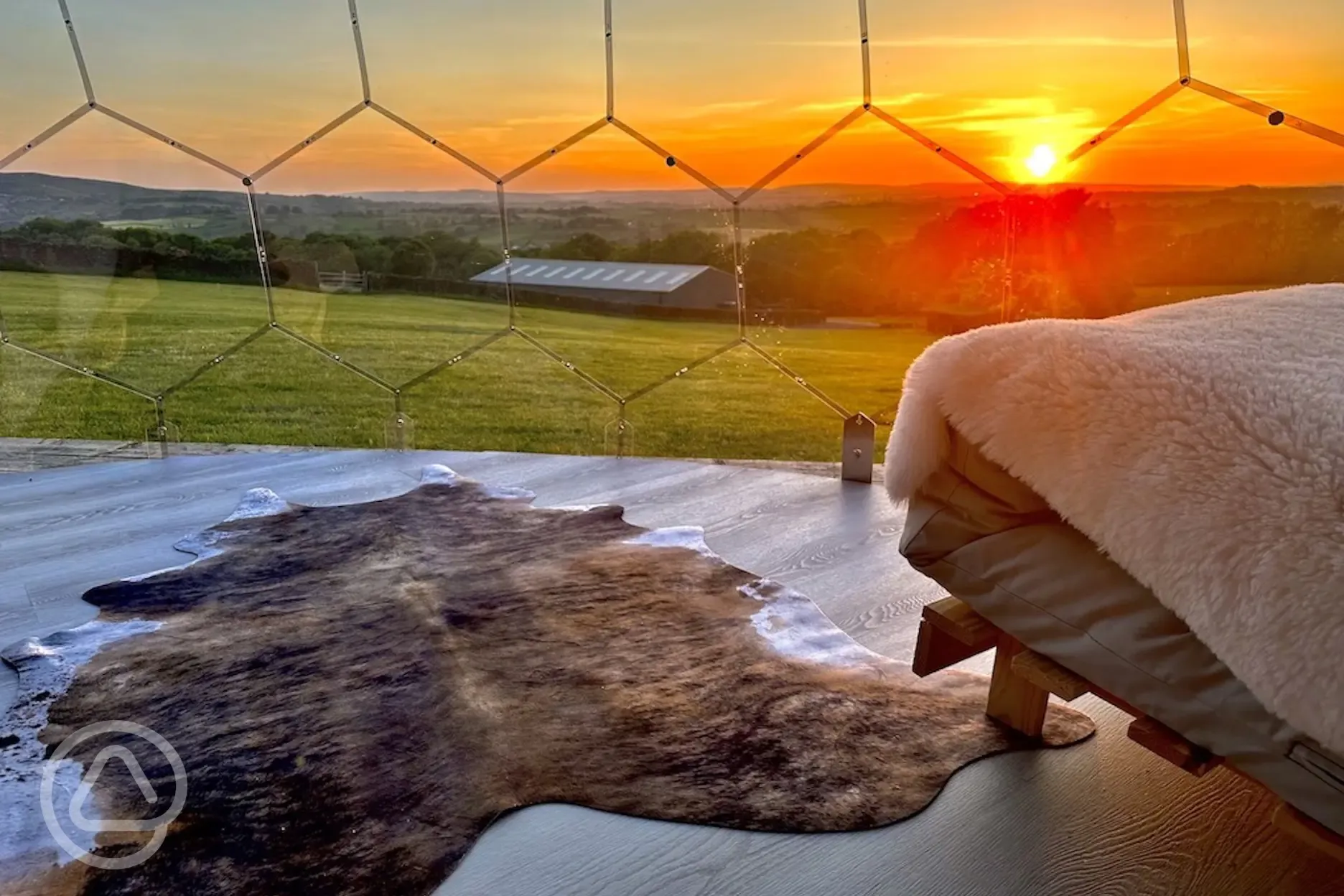 Sunset views from inside the glamping domes