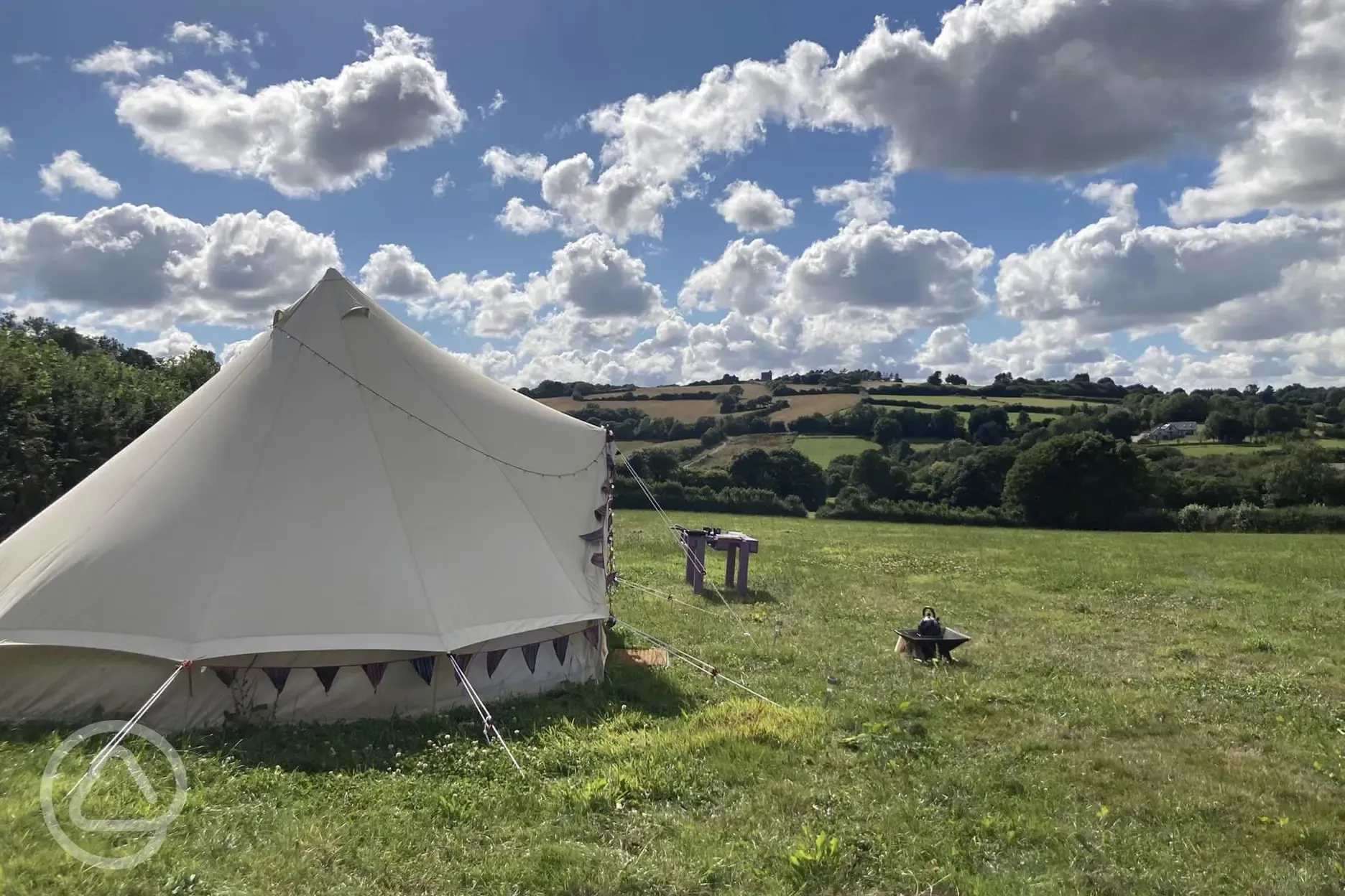 Bell tent with countryside views