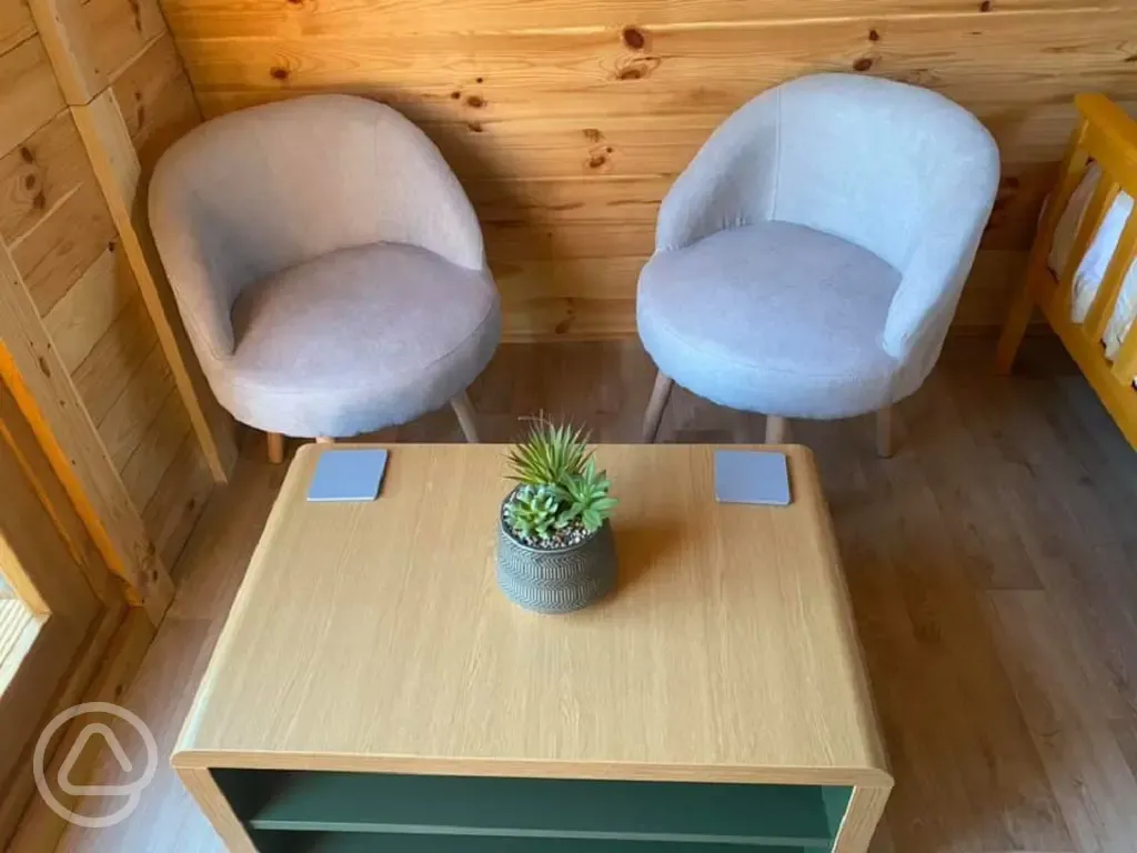 Glamping pod interior- seating